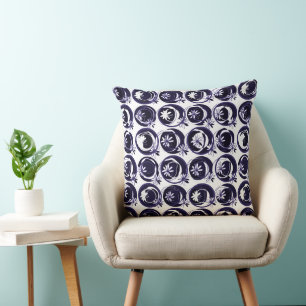 Coussin Accent Cercles Fleurs Arrière - plans Indigo Blanc