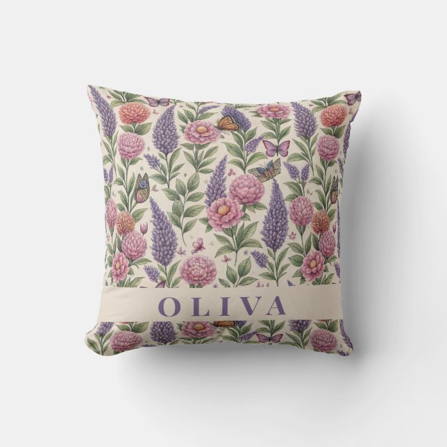 Coussin Accent de jardin de papillon botanique (Recto)