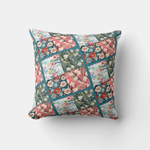 Coussin Accent de maison vibrant en patchwork japonais flo