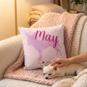 Coussin Accent de silhouette de Chihuahua rose pastel pers