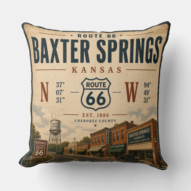 Coussin Accent de vie Route 66 de Baxter Springs (Recto)