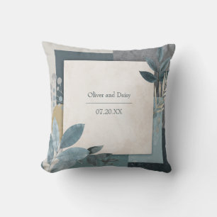 Coussin Accent doré botanique géométrique sur ardoise bleu