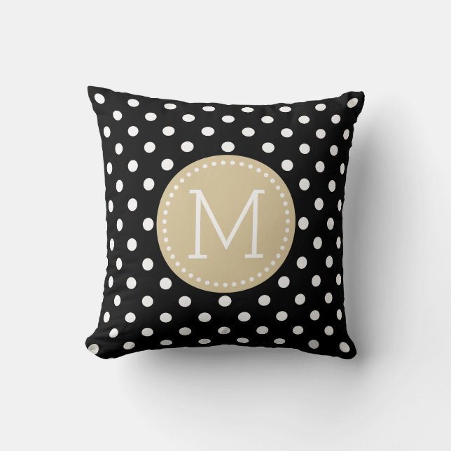 Coussin Accents de bronze blanc et noir Polkadot Motif (Recto)