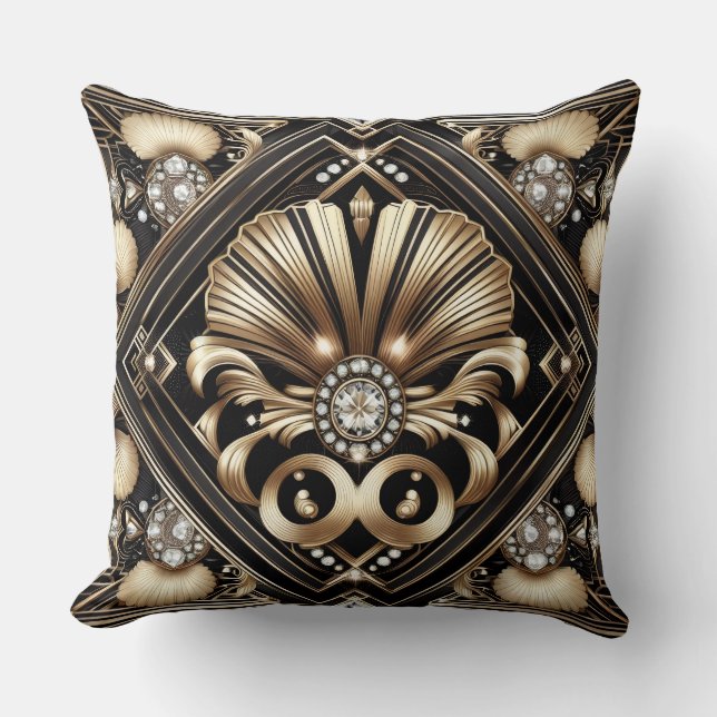 Coussin Accents de maison rétro | Art Déco noir et or (Recto)
