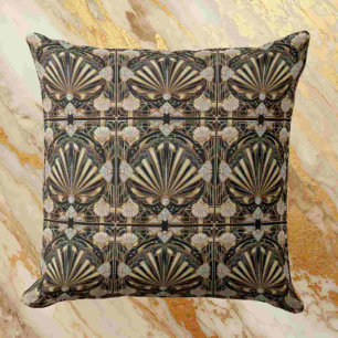 Coussin Accents de maison rétro Art Déco noir et or