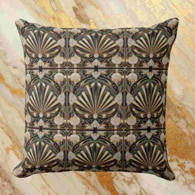 Coussin Accents de maison rétro | Art Déco noir et or (Créateur téléchargé)