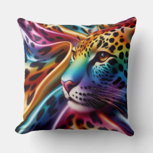 Coussin Accents Féminins Imprimé Léopard Arc-en-Ciel