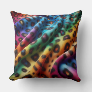 Coussin Accents Féminins Imprimé Léopard Arc-en-Ciel