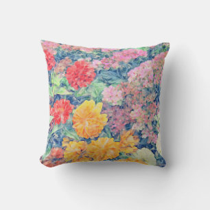 Coussin Accents multicolores Zinnia Sedum bleu peint