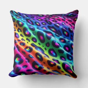 Coussin Accents Néon Vibrants Imprimé Léopard Arc-en-Cie