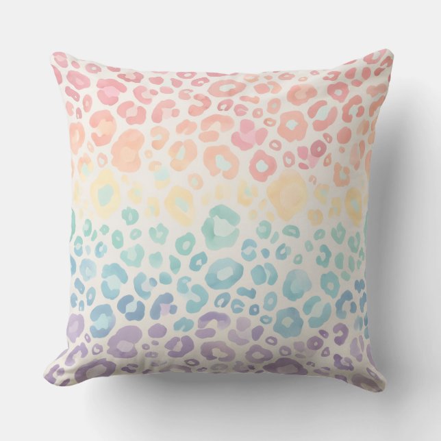 Coussin Accents pastel mignons | Imprimé léopard arc-en-ci (Recto)