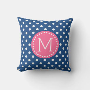 Coussin Accents rose Motif blanc et bleu Polkadot