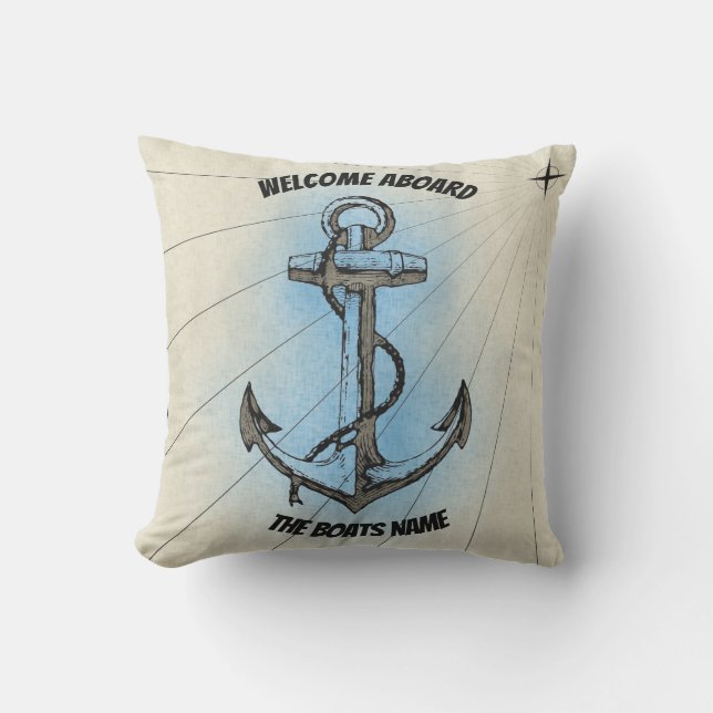 Coussin Accueil à bord d'Ancre de nom de bateaux - (Recto)