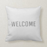 Coussin Accueil blanc rustique moderne de texture de toile<br><div class="desc">Coussin rustique moderne d'accueil de texture de toile de jute de faux.
Vous pouvez facilement changer le texte.</div>
