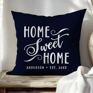 Coussin Accueil doux maison personnalisé bleu marine