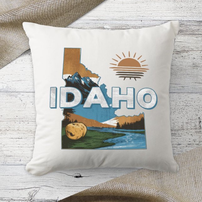 Coussin Accueil État Retro couleur Idaho (Créateur téléchargé)