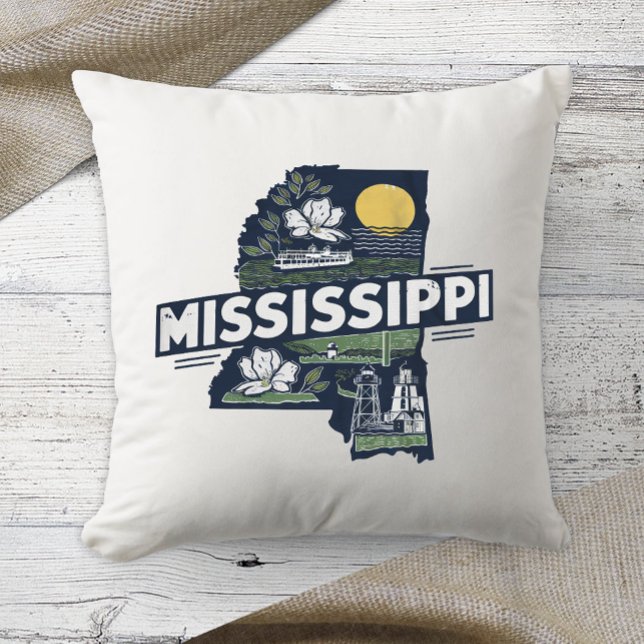 Coussin Accueil État Retro Couleur Mississippi (Créateur téléchargé)