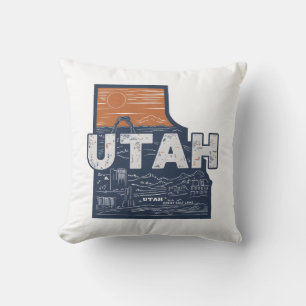 Coussin Accueil État Utah Retro Couleur Jeu d'oreiller