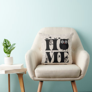 Coussin Accueil Hibou Spiderwebs Ghosts Burlap Halloween