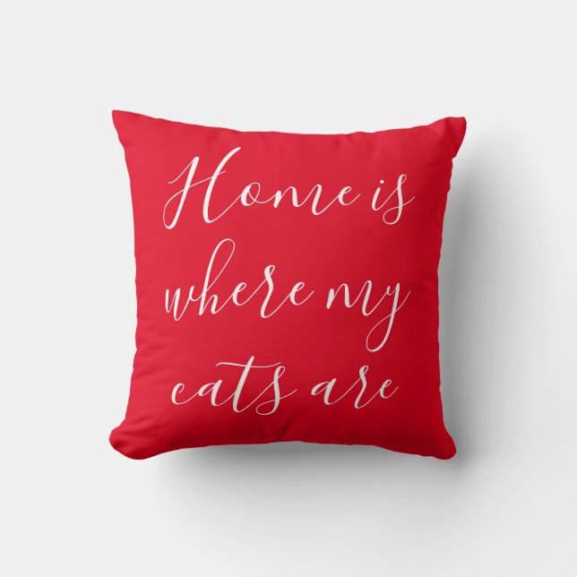 Coussin Accueil Où Mes Chats Sont Blanc Script Rouge (Recto)
