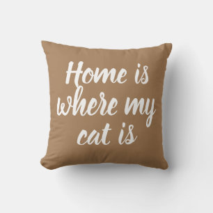 Coussin Accueil Où Mon Chat Est Cité Blanc Script Brown