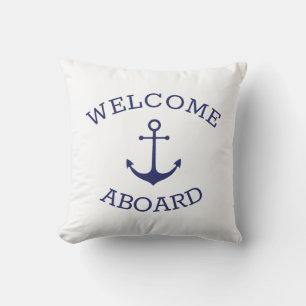 Coussin Accueil personnalisé À bord de l'ancre bleue marin