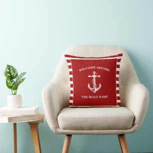Coussin Accueil rouge nautique à bord Nom du bateau Ancre