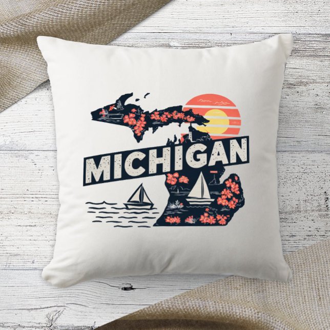 Coussin Accueil State Retro Color Michigan (Créateur téléchargé)