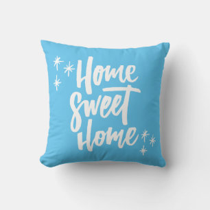 Coussin Accueil Sweet Home Bleu Avec Lettres Blanches