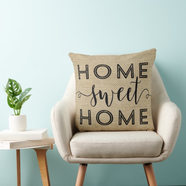 Coussin Accueil Sweet Home Rustic Burlap Typographie (Chaise)