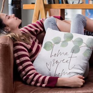 Coussin Accueil Sweet Home Script Green Eucalyptus