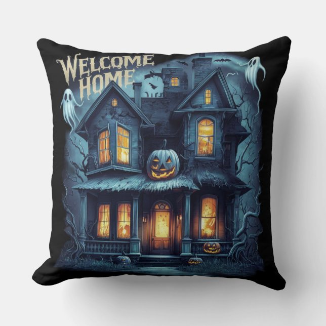 Coussin Accueil vraiment cool à la maison Halloween éffray (Recto)