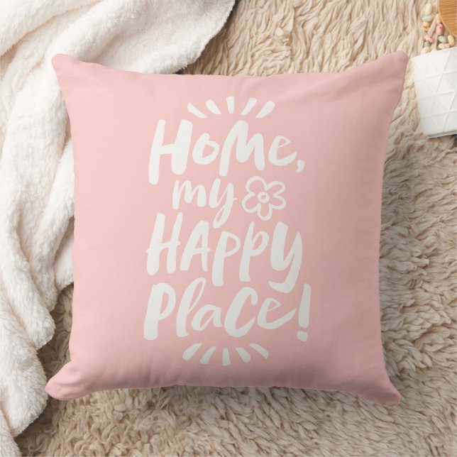 Coussin ACCUEILLE mon Happy Place ! Abri en place - rose p (Couverture)