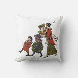 Coussin Achats de Noël vintage en famille, plaisir garanti