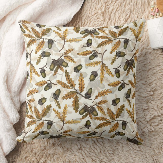 Coussin Acornes et feuilles de chêne sur blanc (Couverture)