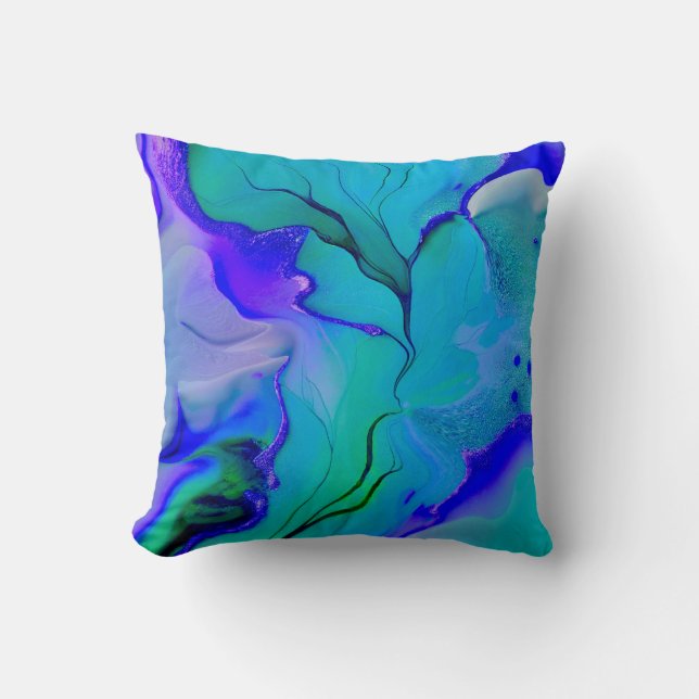Coussin Acrylique Abstrait Créatif Bleu, Violet et Vert (Recto)
