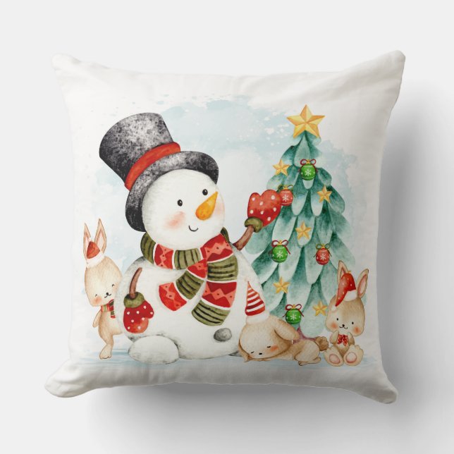 Coussin Adables Bunnies Et Arbre De Snowman Noël (Recto)