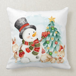 Coussin Adables Bunnies Et Arbre De Snowman Noël