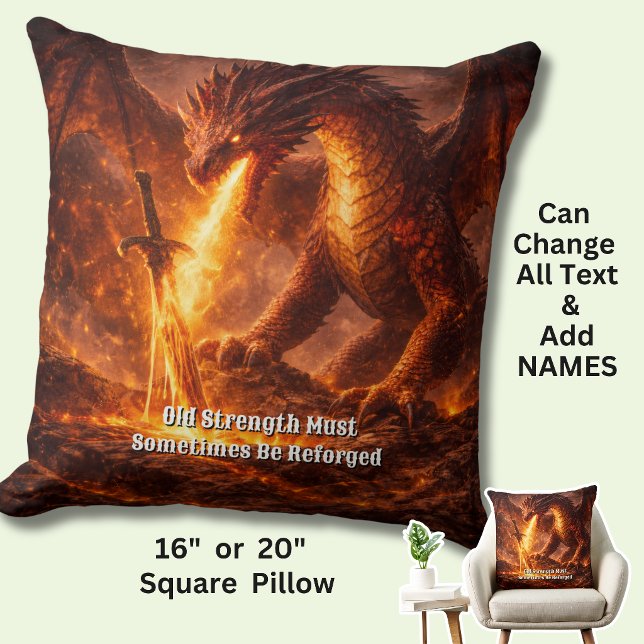 Coussin Add Your Text Name Fire Dragon with Sword Reforged (Créateur téléchargé)