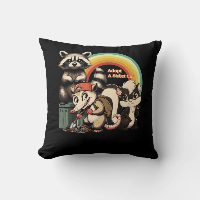 Coussin Adopter Un Chat De Rue Rainbow Opossum Raccoon Sku (Recto)