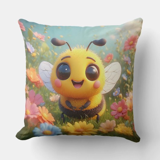 Coussin Adorable abeille à miel de dessin animé (Recto)