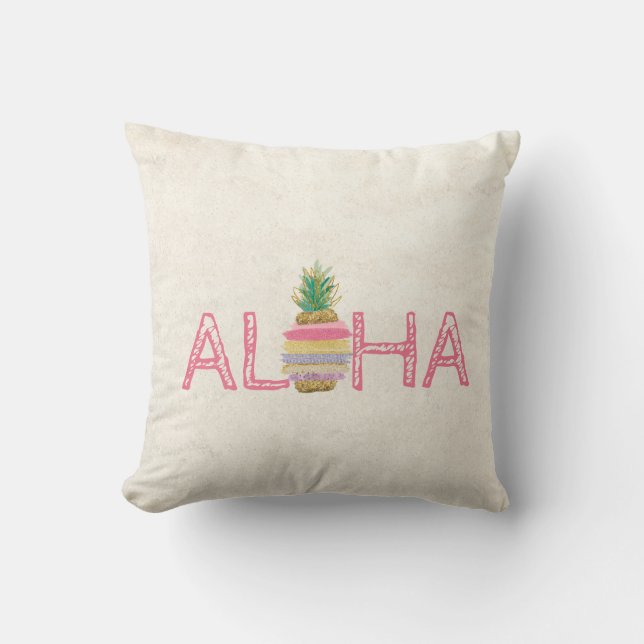 Coussin Adorable Aloha Hawaïen Rayé Ananas (Recto)