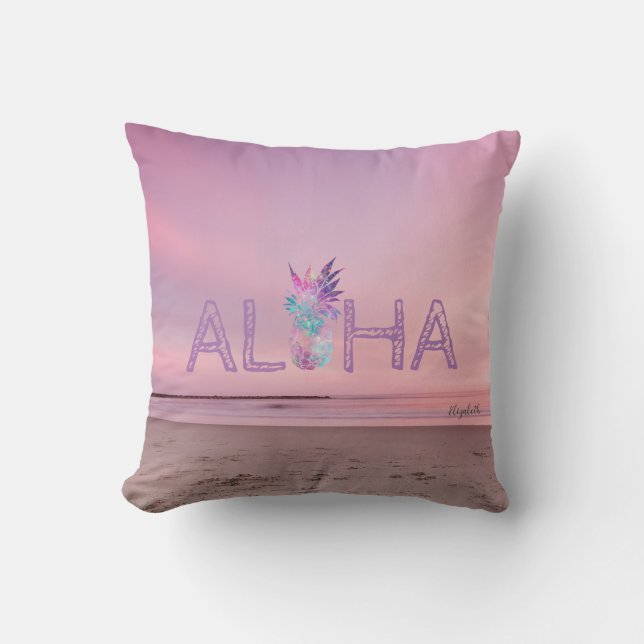 Coussin Adorable Aloha Hawaiian Ananas, Coucher de soleil  (Recto)