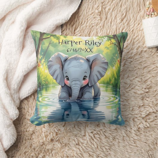 Coussin Adorable Baby Elephant and Reflection Personalized (Couverture)