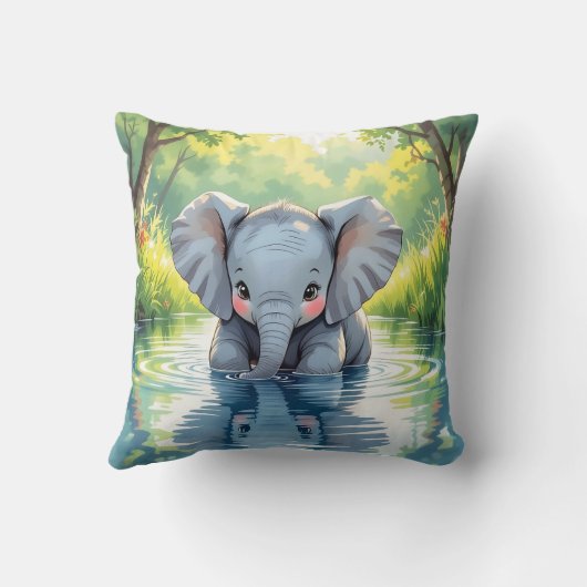 Coussin Adorable Baby Elephant and Reflection Personalized (Verso)