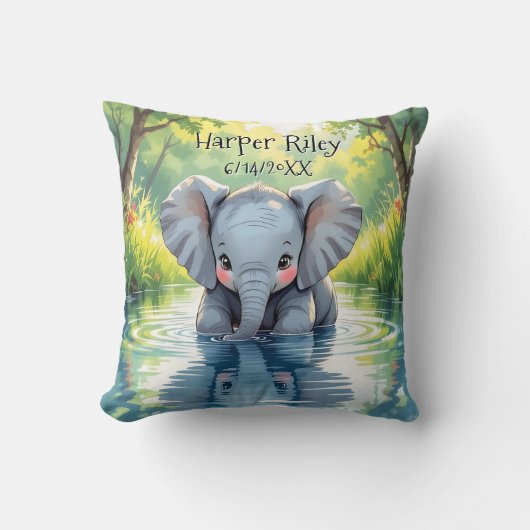 Coussin Adorable Baby Elephant and Reflection Personalized (Recto)