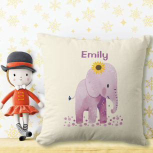 Coussin Adorable bébé fille éléphant avec nom