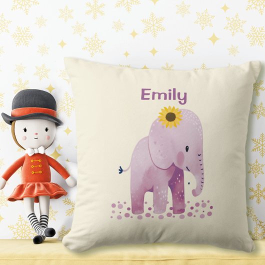 Coussin Adorable bébé fille éléphant avec nom