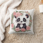 Coussin Adorable bébé ours panda avec des fleurs (Couverture)
