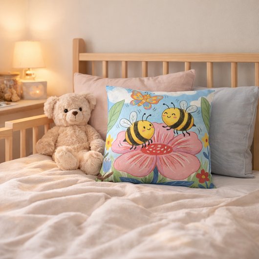 Coussin Adorable Bee & Butterfly Drawing Kids